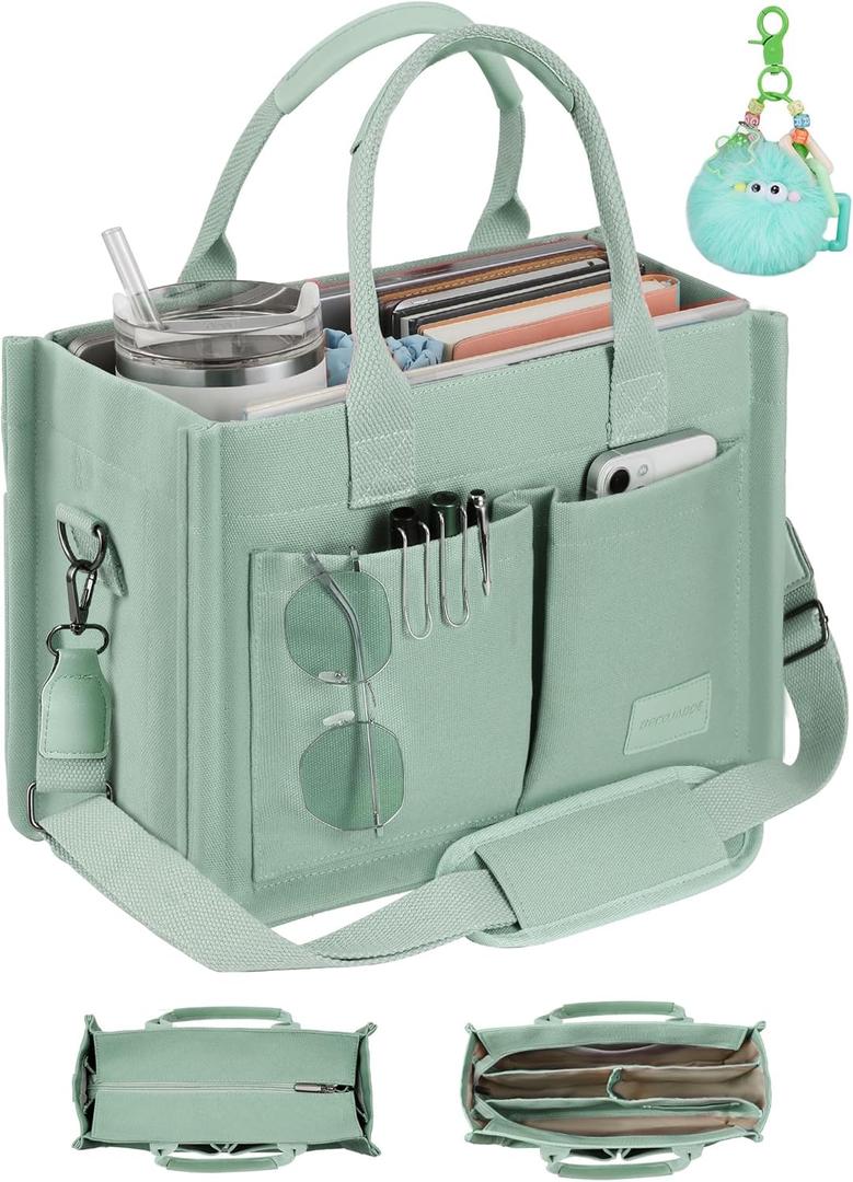 Canvas Tote Bag Purse for Women with Zipper Closure, Individual Compartments & Bottom Support