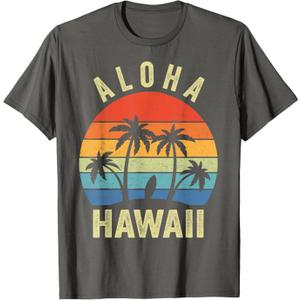 Aloha Hawaii Hawaiian Island Palm Beach Surfboard Surf T-Shirt Grey S