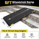 5FT Portable Wheelchair Ramp with Quick-Lock, Black Seamless Non-Slip Aluminum Folding Handicap Ramp,Threshold Ramp for Doorways, Wheel Chair Ramp for Home Steps