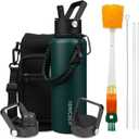 YONICOER Insulated Water Bottle 40oz, Triple Wall Vacuum Stainless Steel(Dishwasher Safe), Leak Proof & NonBPA, Flask Jug with Paracord Handle & Straw Spout Lids Sports Green