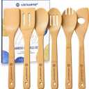 Wooden Spoons for Cooking Bamboo Utensils Set (6 Pieces) - Essential Tools Wooden Spoons & Spatula for Everyday Stirring, Mixing, Flipping & Serving, Gentle on Nonstick Cookware (Beige)