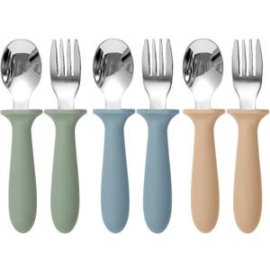 Toddler Utensils, 6 Pack kids Silverware Set with Silicone Handle, 18/8 Stainless Steel Children Safe Forks and Spoons, Dishwasher Safe (Blue)