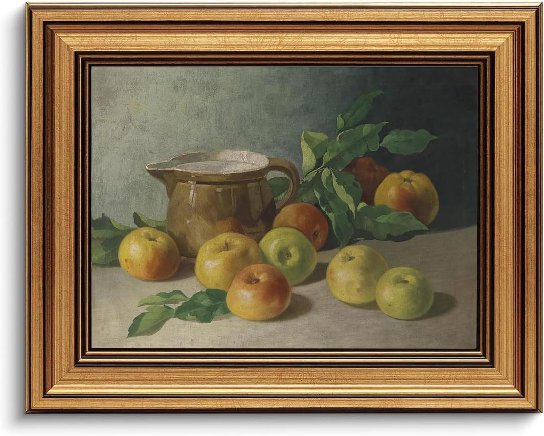 Gold Framed Wall Art Vintage Canvas Wall Art Harvest Apples Still Life Artwork Prints Picture for Living Room Bedroom Farmhouse Bathroom Office Decor, 8x10