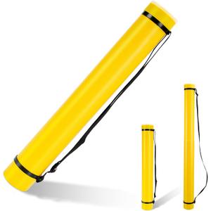 DEWEL Document Tube,Plastic Expanding Poster/Art/Document Storage Tube 24.5 to 40 inches Adjustable with Carrying Strap Waterproof and Light-Resistance Telescoping Carrying Case (Yellow-Large Size)