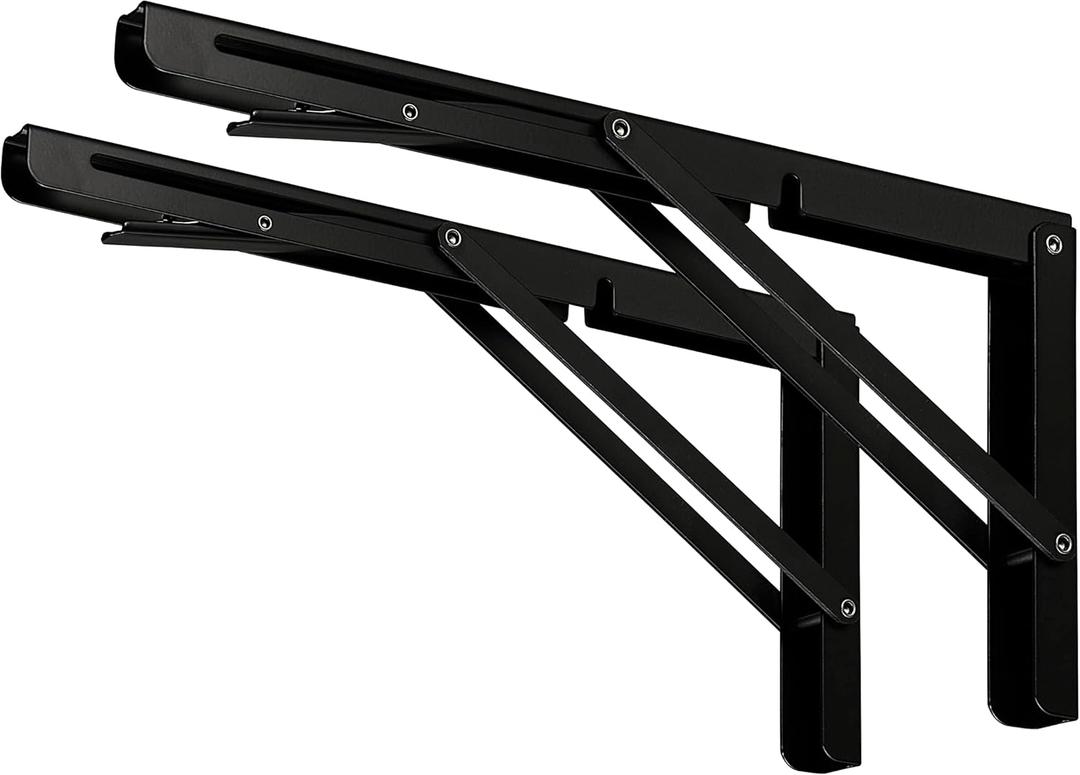 CLT 10" Black Folding Shelf Brackets Max. Load 220 lb, Heavy Duty DIY Wall Mounted Shelf Bracket Space Saving for Table Work Bench, Pack of 2