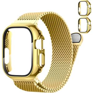 Milanese Loop and Case for Apple Watch 3 2 1 Bands for Men 49mm 44mm 46mm 45mm 42mm 41mm 40mm 38mm,Magnetic Stainless Steel Mesh Metal Strap Bracelet With PC Cover for iWatchSeries 11 10 9 8 7 6 5 4 3