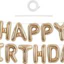 TONIFUL Happy Birthday Balloons Banner 16 Inch Mylar Foil Letters Birthday Sign Reusable for Girls Boys Kids & Adults Birthday Party Decorations SuppliesChampagne Gold