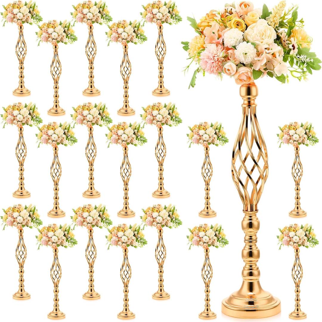 Rtteri 20 Pcs Large Wedding Centerpiece Table Decorations Tall Metal Flower Arrangement Stand Elegant Flower Vase Candle Holder for Wedding Reception Table Party Event Hotel Home Decor(Gold)