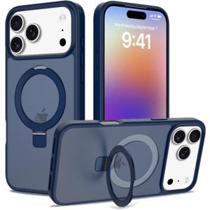 Eastinbox for iPhone 17 Pro Max Case [16FT Military Grade Shockproof], Anti-Slip Anti-Scratch, Slim Translucent Frosted Matte Phone Cover, Case for i Phone17 Pro Max 6.9", Blue Stand