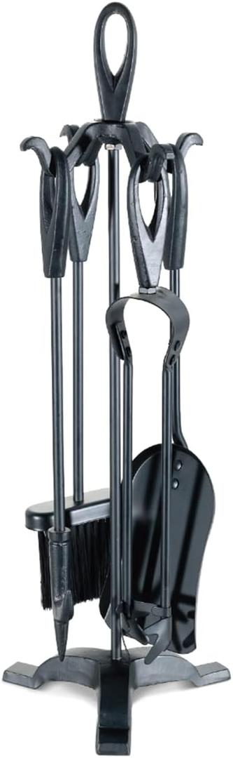 VODA Fireplace Tools Set Small 5 Pieces Black Cast Iron Indoor Fireset Fireplace Pit Stand, Poker, Shovel, Brush,Wood Stove Log Tongs, Holder Tools Kit Sets Stand 27.8 Inches Classic