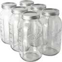Ball - 64oz Wide Mouth Mason Jars with Lids & Bands 6-Pack Half Gallon Mason Jars Clear Glass for Kitchen Storage & Canning for Herbs, Jelly, Jams, and Spices