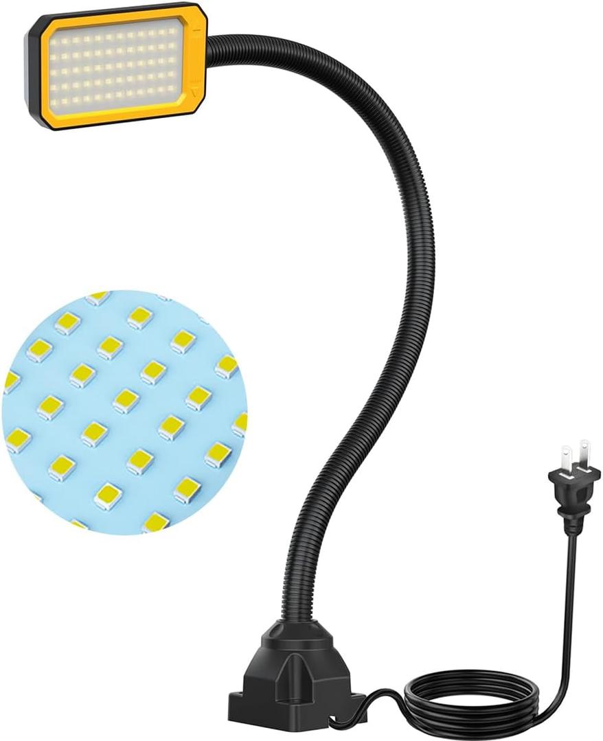 XINYIQI 20" LED Gooseneck Work Light 1500LM, Adjustable Machine Lamp w/Screw Mount Base for Lathe, Drill Press, Workbench & Workshop