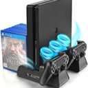 Vertical Stand for PS4/PS4 Slim/PS4 Pro - Cooling Fan with PS4 Charger Controller Charging Station with Game Storage (Black)