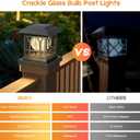 Fence Post Solar Lights, Crackle Glass Solar Post Cap Lights, 20 Lumens, Warm White & RGB Automatic Cycling 2 Modes for 3.6x3.6 4x4 4.5x4.5 5x5 Vinyl Wooden Posts Decoration, Black (6 Pack)