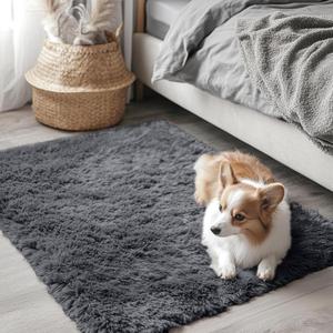 OLANLY 2x3 Machine Washable Small Bedside Rug, Soft Fluffy Shaggy Entryway Throw Rugs for Bedroom, Living Room, Indoor Floor Carpet for Kids Girls and Boys, Nursery Rooms, Home Decor Aesthetic, Grey