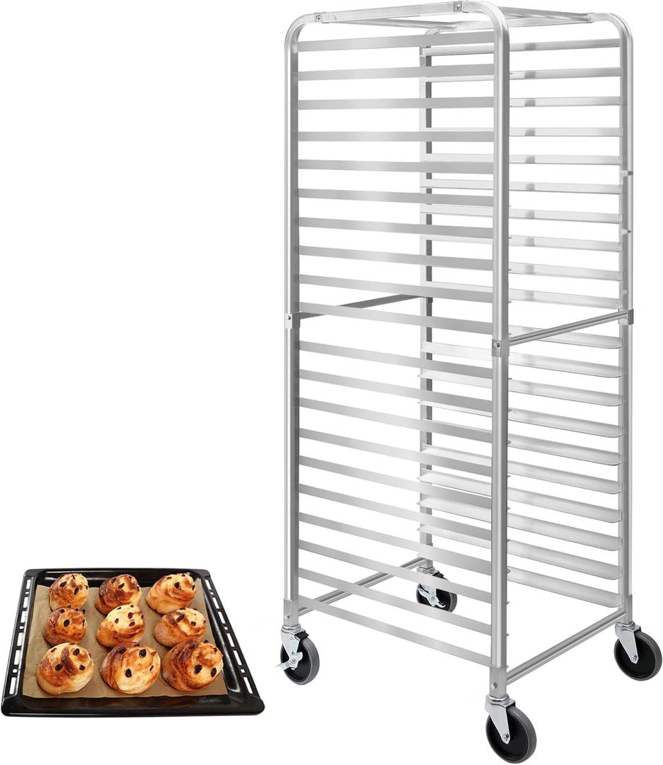 Bun Pan Rack, Bakery Rack 20 Tier with Wheels, Aluminum Sheet Pan Rack for Full & Half Sheet - Kitchen, Restaurant, Cafeteria, Pizzeria, Hotel and Home, 26" L x 20.4" W x 70" H