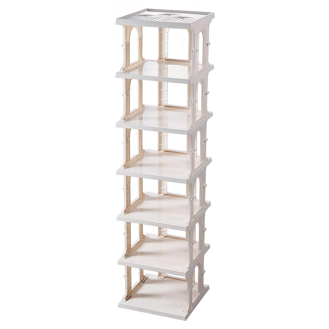 RILBOX Foldable Multi Layer Narrow Vertical Shoe Rack Organizer Cabinet Single Pairs Sturdy Shoe Shelf No Assembly for Home and Entryway 7 Tier - 10.4" W