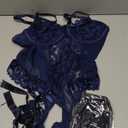 Lilosy Sexy Stocking Lace Mesh Bodysuit Top Underwire Garter Lingerie Set 3 Piece L