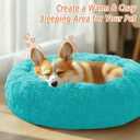 JOLLYVOGUE Calming Small Dog & Cat Bed for Indoor Cats - 20 inches Washable Donut Bed for Kittens & Puppies, Anti-Anxiety Round Fluffy Plush Pet Beds (Fits up to 15 lbs, Aqua Blue)