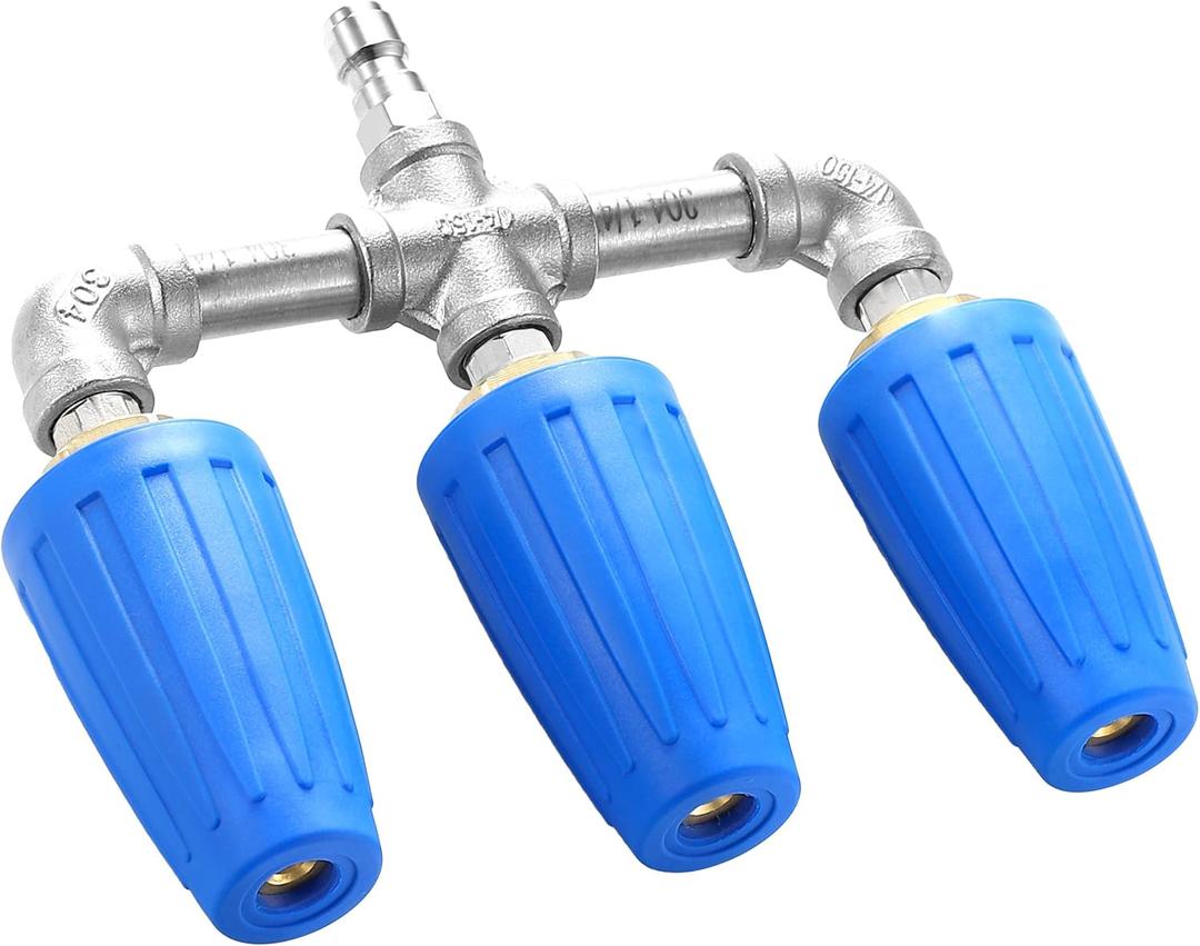 Triple Turbo Nozzle Pressure Washer, 3-in-1 Power Washer Turbo Nozzle with 1/4" Quick Connect, 360 Rotating Turbo Nozzle Tip- 4000 PSI, 4-6 GPM, 2.0 Orifice, Blue