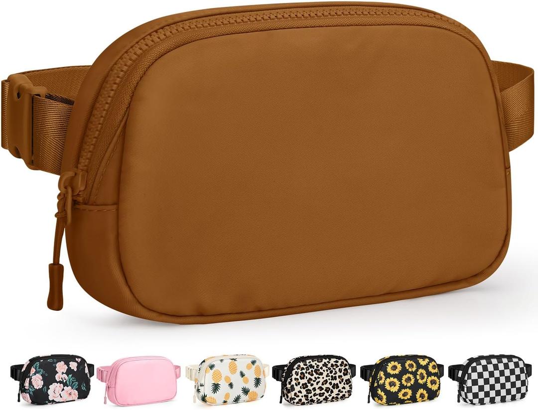 Pritent Fanny Packs for Women Cross Body Bag Waterproof Belt Bag with Adjustable Strap and Zipper Back Pocket Small Crossbody Bags Fashion Waist Packs for Workout Travelling(Brown)