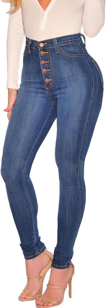 KUNMI Womens Curvy High Waist Stretch Butt Lifting Skinny Colombian Jeans (Large, Dark Blue)