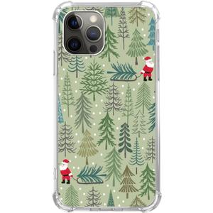 Green Christmas Trees Phone Case for iPhone 14 Pro, Cute Christmas Santa Claus in Forest Cover for Teens Men Women, Trendy TPU Bumper Phone Case Cover for iPhone 14 Pro