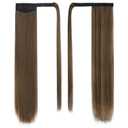 BARSDAR Wrap Around Straight Ponytail Extensions - 26 Inch Long Straight Ponytails for Women, Clip in Ponytail Hair Extensions Synthetic Pony Tails Hairpieces - Chocolate Brown with Highlights