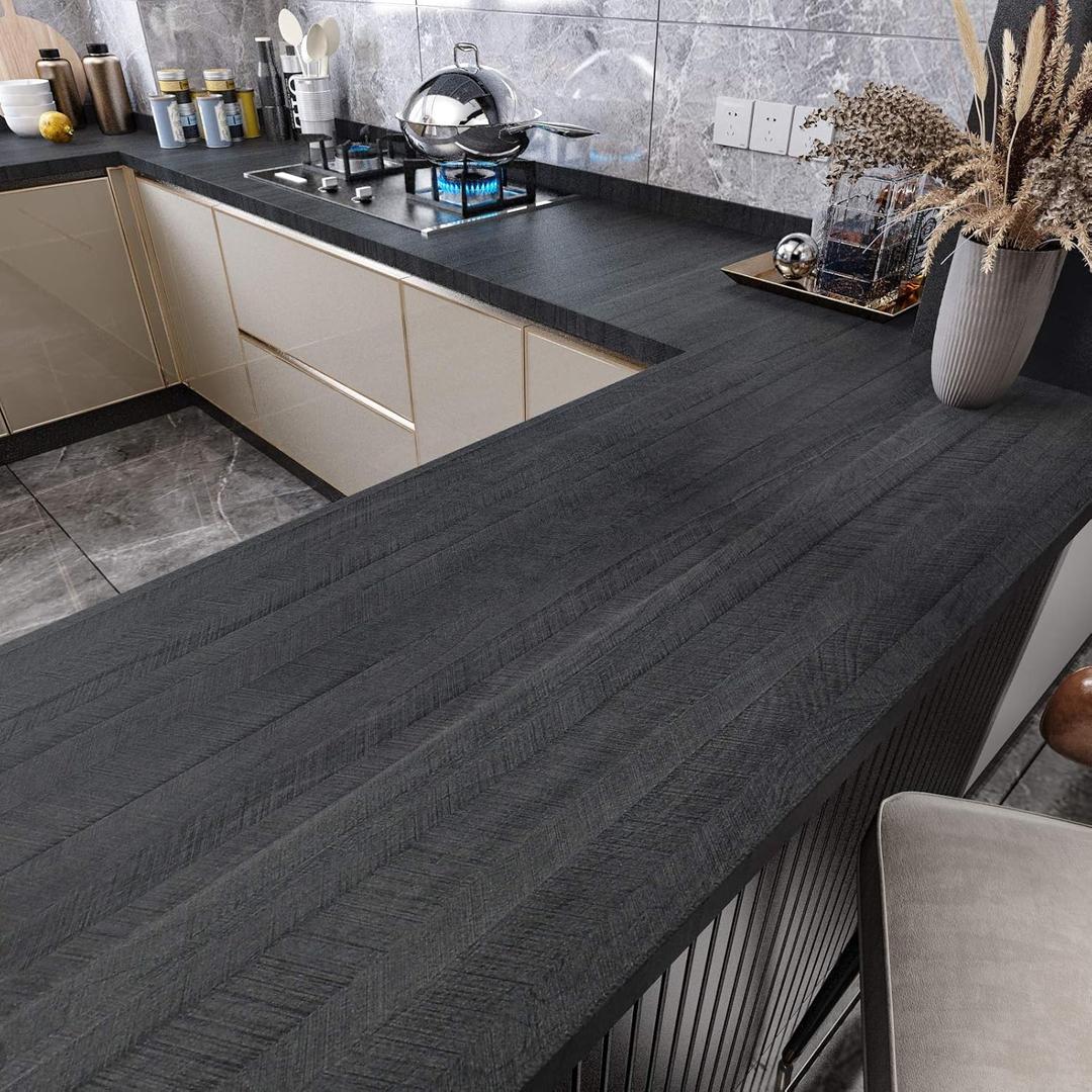 WESTICK Black Wood Contact Paper Peel and Stick Wallpaper Waterproof Wood Grain Contact Paper for Countertops Kitchen Cabinets Walls Furniture Self Adhesive Wooden Vinyl Wrap Roll 15.8" x 393"
