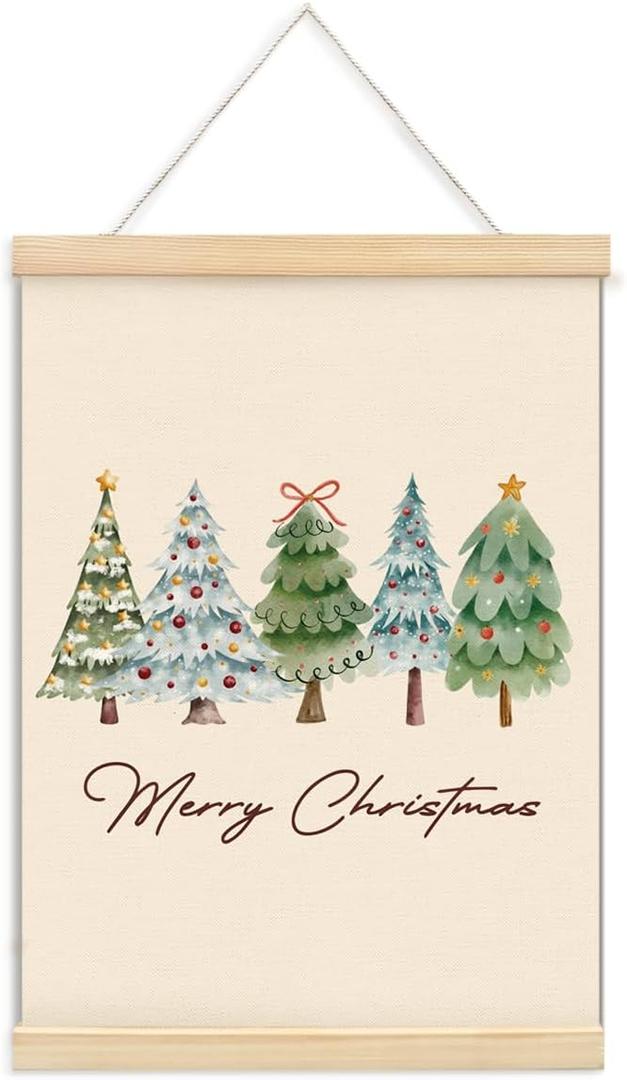 ShowDraven Pink Tree Christmas Hanger Frame Wall Art Decorations, Outdoor Indoor Christmas Wall Decor for Kitchen Bedroom Bathroom Office, 12x16 Inch