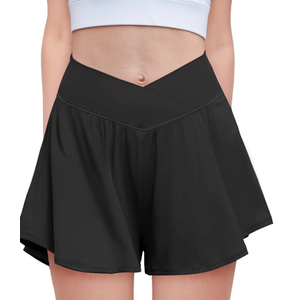2 Pack Womens Flowy Running Shorts, 2-in-1 Butterfly Skirts with Shorts Underneath Spandex Athletic Casual Gym Workout Lounge (XL and Medium) Black