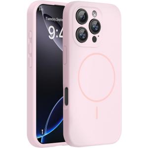 Miracase Magnetic for iPhone 16 Pro Case, [Soft Anti-Scratch Microfiber Lining], Compatible with MagSafe, Liquid Silicone Case Shockproof Drop Protection Phone Case for 16 Pro,Sand Pink