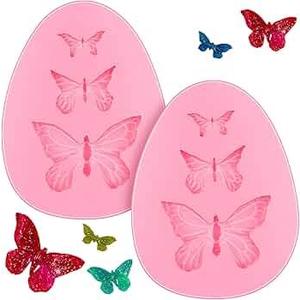 MoonyLI 3D Butterfly Mold Silicone Fondant Molds Mini Butterfly Fondant Cake Baking Mold Cupcake Decoration Tool Non-Stick DIY Tool Gummy Candy Cake Baking Fondant Mold 2Pcs