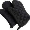 DII Basic Terry Collection 100% Cotton Quilted, Oven Mitt, Black, 2 Piece