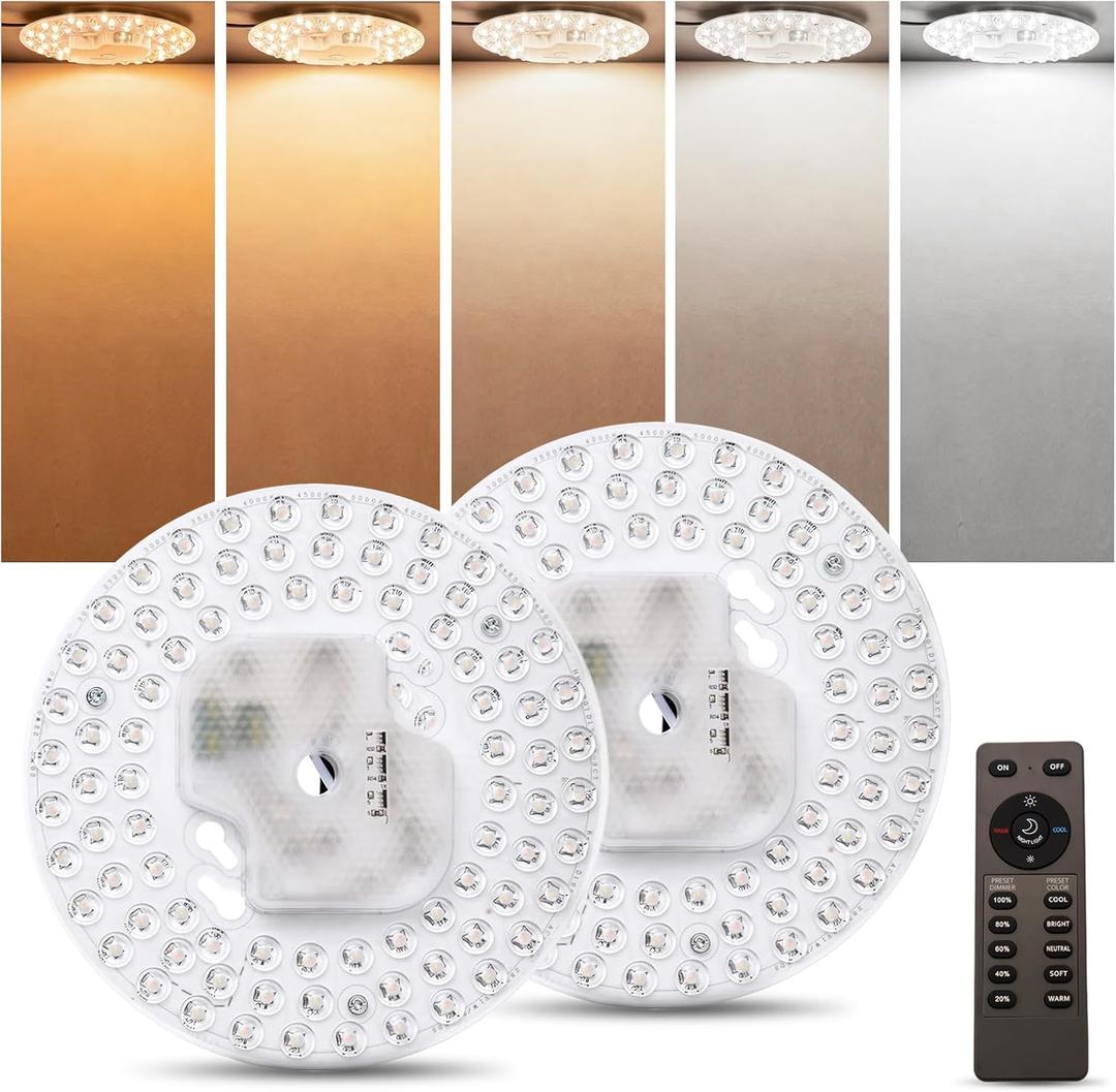 6.69inch 36W Ceiling Fan LED Light Replacement with Remote, 3200LM LED Light Engine Retrofit Kit, Dimmable 5CCT 2700K/3000K/3500K/4000K/5000K Ceiling Fan Light Kits, AC110-130V -2Pack