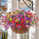HyeFlora Artificial Fake Hanging Plants Flowers with Basket Outdoor Spring Decor, Faux Silk Pink Daisy in Pot Planter Realistic UV Resistant for Porch Home Indoor Patio Balcony Garden Yard