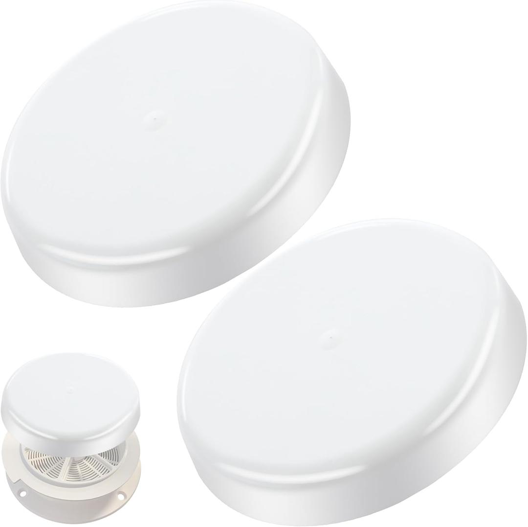 2 Pack RV Mushroom Vent Cap Compatible with Keystone Camper Trailer, RV Mushroom Roof Vent, Motorhome Water Guard for Vehicle Plumbing Ventilator Cap (Fan Base Not Included) (White)