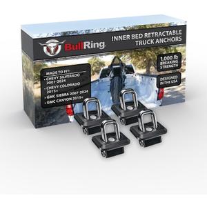Bull Ring Angled Inner Bed Retractable Truck Bed Tie Down Anchors for 2007+ Chevy Silverado and GMC Sierra, 2015+ Chevy Colorado and GMC Canyon (2 Pairs) (Pack of 4)
