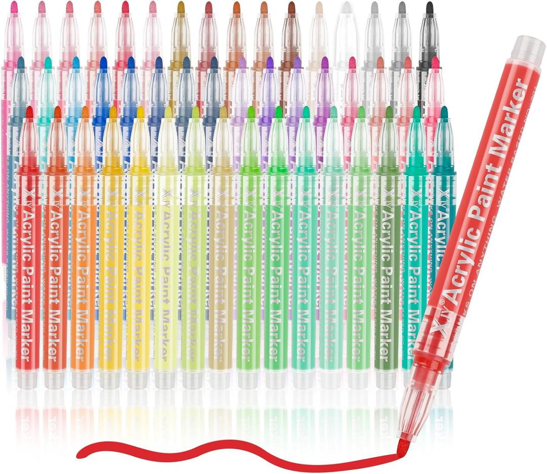 Acrylic Paint Pens Paint Markers - 48 Pack acrylic paint markers For Rock Painting Wood Canvas Glass Ceramic Plastic Metal and Stone,acrylic markers For DIY Crafts Making Art Supplies