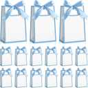 Kolldenn 24 Pcs Small Gift Bags with Bow 6.3 x 3.9 x 2.8 Inch Thank You Gift Bags Elegant Mini Paper Bag with Handles for Wedding Bridal Birthday Baby Shower Bridesmaid Party Favors(White Blue)