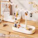 Pearl-White Metal Key Bowl Holder for Entryway & Desks, contains 4 Hooks,Tray,Wave-shaped Design Key Holder,Multipurpose Organizer for Keys,Mail, Jewelry, Trinkets,Purse.Non-Slip Table Dcor