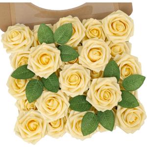 N&T NIETING Artificial Flowers, 25Pcs Fake Flowers Goose Yellow Roses Perfect for DIY Wedding Bouquets Centerpieces Bridal Shower Party Home Flower Arrangement Decorations