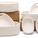 7 Piece Cotton Rope Woven Basket Set - Small Basket for Baby Nursery, Pets, Montessori, Dog & Cat Toy Boxes, Bathroom Organization Bins (White)