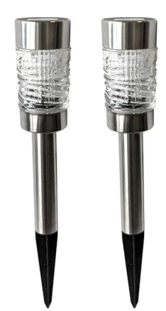 Pro Garden Set of 2 LED Solar Lamps, Stainless Steel, Glass, Diameter 6 x Height 39 cm – Solar Light with Ground Spike Path Lighting Garden Decoration Outdoor Spotlight Set of 2 Silver
