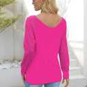 AISEW Womens Long/Short Sleeve V Neck T-Shirt Striped Sheer Mesh Raglan Tees Loose Casual Tops (Pink, M)