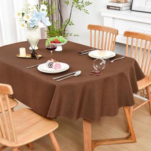 Wolkemer Farmhouse Faux Linen Oval Tablecloth 60 x 84 Inch - Water Resistant Table Cloth Washable Wipeable Table Cover for Home Kitchen Dining Wedding Party Banquet (Brown)