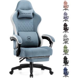 GTPLAYER Gaming Chair, Computer Office Chair with Pocket Spring Cushion, Linkage Armrests and Footrest, High Back Ergonomic Computer Chair with Lumbar Support Task Chair with Footrest (Light Blue)