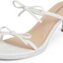 Modatope Womens Kitten Heel Bow Tie Two Strap Open Toe Sandals White Heels Slip on Rounded Toe Sandals Women Size 6.5