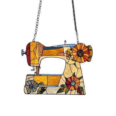 Sewing Machine Acrylic Suncatcher with Floral Design Stained Glass Effect Window Hanging Ornament Gifts for Sewing Lover and Quilter Valentines Day Decoration Gifts for Girlfriend Wife Women Teacher