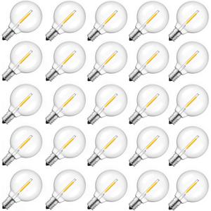 Brightown G40 Replacement LED Light Bulbs, 25 Pack Clear Globe Bulb fits E12 C7 Candelabra Screw Base Sockets, 1.5 Inch Dimmable Edison Light Bulbs for Indoor Outdoor Patio Decor, Warm White